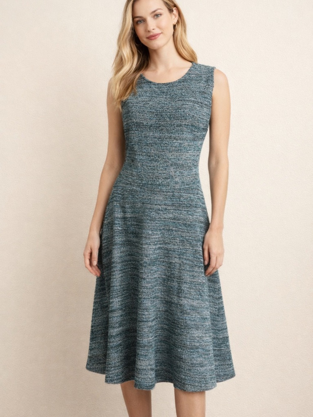 Loft Women’s Boucle‎ Tweed Stretch Knit Sleeveless Fit & Flare Midi Dress 12